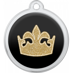 Runde schwarze hundemarke aus Edelstahl, 30×33 mm, mit glitzernder goldener Krone für Königinnen und Loch zur Halsbandbefestigun