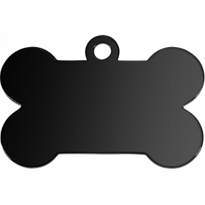 Schwarze hundemarke in Knochenform aus Edelstahl mit Glanzfinish, beidseitig tiefenlasergravur möglich.