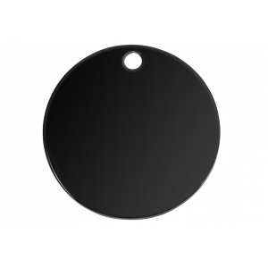 Runde schwarze hundemarke aus Edelstahl mit Spiegelfinish, beidseitig graviert mit Namen, Adresse oder Telefonnummer.