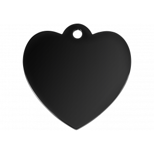 Schwarze hundemarke in Herzform aus Edelstahl mit Glanzfinish, beidseitig graviert mit Kontakt- und Adressdaten.