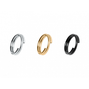 Edelstahl Spaltring Set mit drei rostfreien Edelstahl-Splitringen in Silber, Gold und Schwarz – ideal für hundemarke und Halsband.