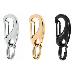 Edelstahl Quick Clip Set aus drei Edelstahl-Clips in Silber, Gold und Schwarz mit 10 mm Ring – einfache Befestigung für hundemarke am Halsband.
